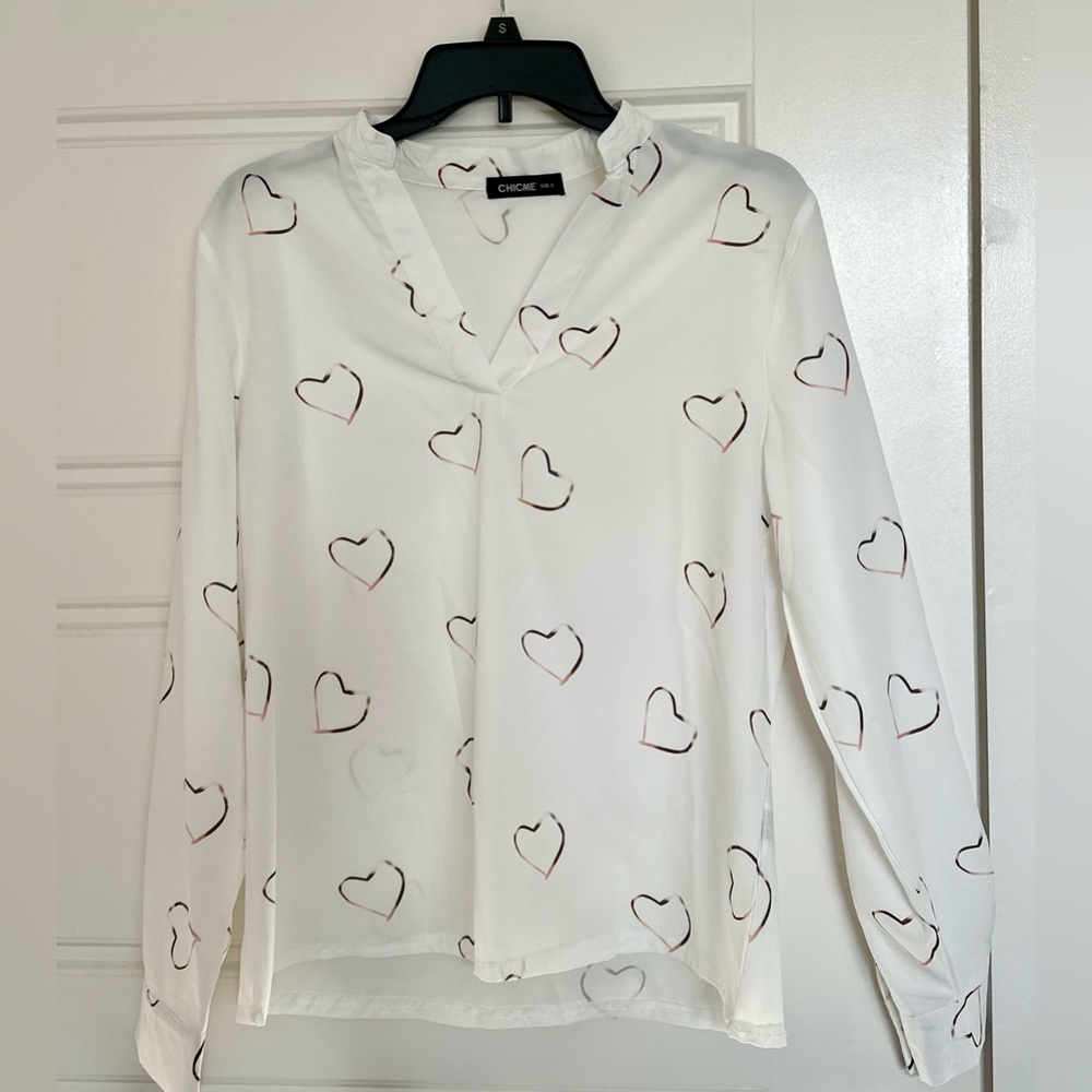 White Heart Design Blouse